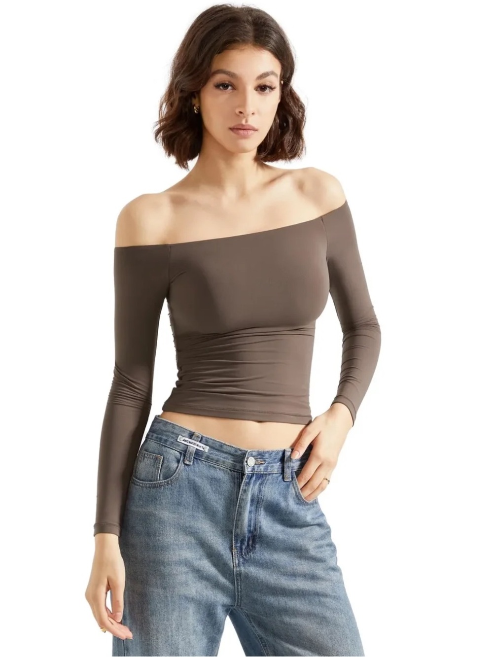 New Suuksess Brown Buttery Soft Off The Shoulder Long Sleeve Top Size XS